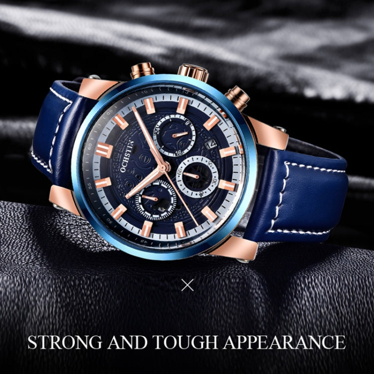 Ochstin 5111B Multifunctional Business Waterproof Luminous Leather Strap Quartz Watch