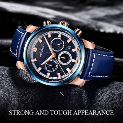 Ochstin 5111B Multifunctional Business Waterproof Luminous Leather Strap Quartz Watch