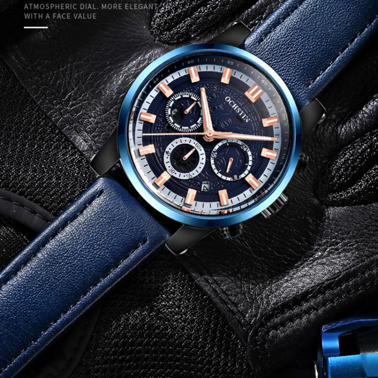 Ochstin 5111B Multifunctional Business Waterproof Luminous Leather Strap Quartz Watch