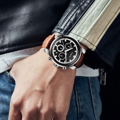 Ochstin 5111B Multifunctional Business Waterproof Luminous Leather Strap Quartz Watch