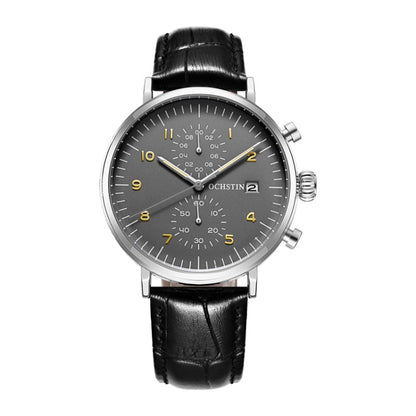 Ochstin 5076D Multifunctional Business Leather Waterproof Luminous Quartz Watch