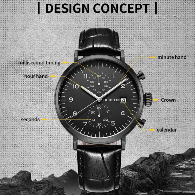 Ochstin 5076D Multifunctional Business Leather Waterproof Luminous Quartz Watch