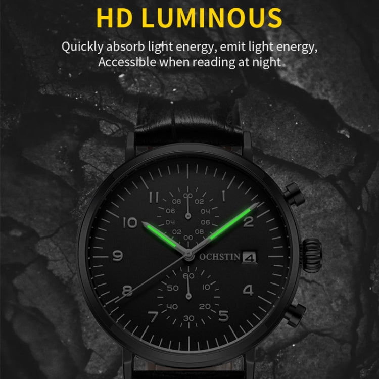 Ochstin 5076D Multifunctional Business Leather Waterproof Luminous Quartz Watch