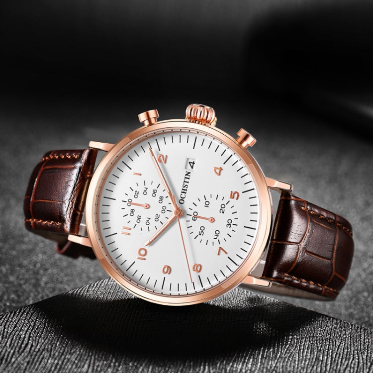 Ochstin 5076D Multifunctional Business Leather Waterproof Luminous Quartz Watch