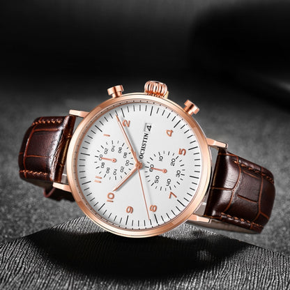 Ochstin 5076D Multifunctional Business Leather Waterproof Luminous Quartz Watch