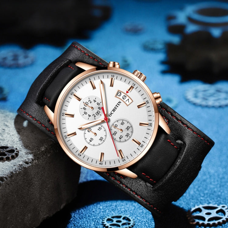 Ochstin 7266 Multifunctional Leather Wrist Wrist Waterproof Luminous Quartz Watch