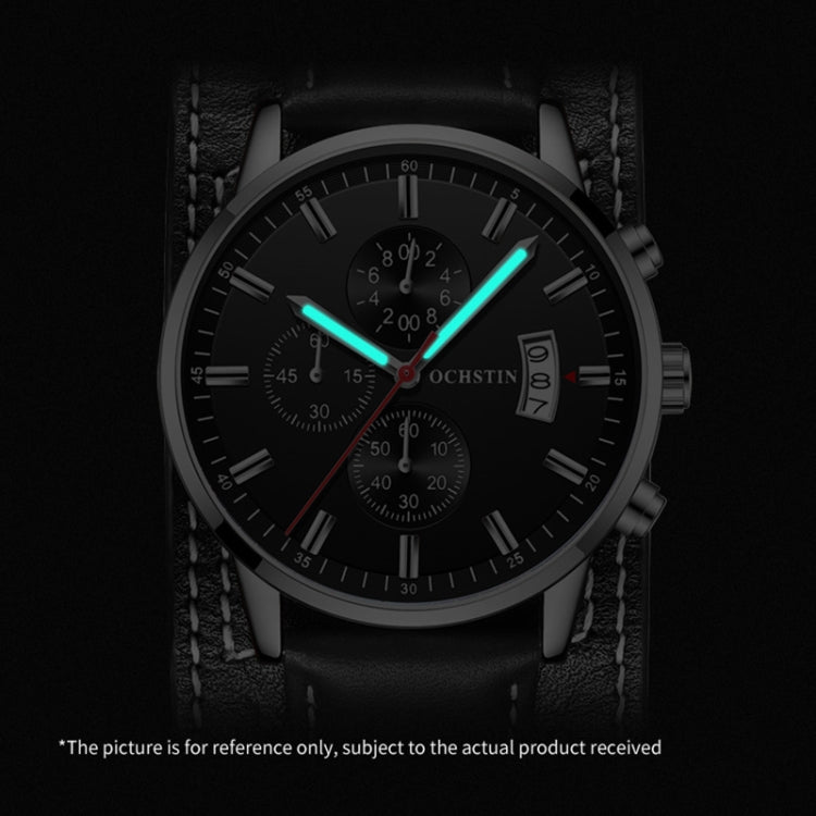 Ochstin 7266 Multifunctional Leather Wrist Wrist Waterproof Luminous Quartz Watch
