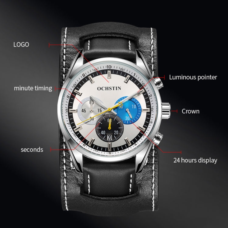 Ochstin 7229 Multifunctional Business Leather Wrist Wrist Waterproof Luminous Quartz Watch