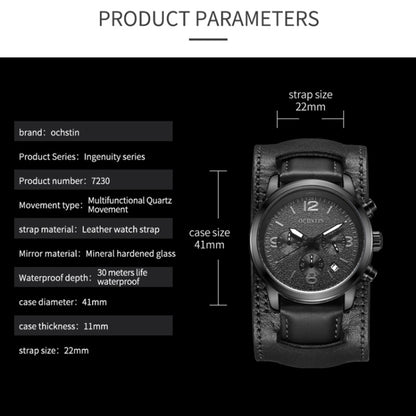 Ochstin 7230 Multifunctional Business Leather Wrist Wrist Waterproof Quartz Watch