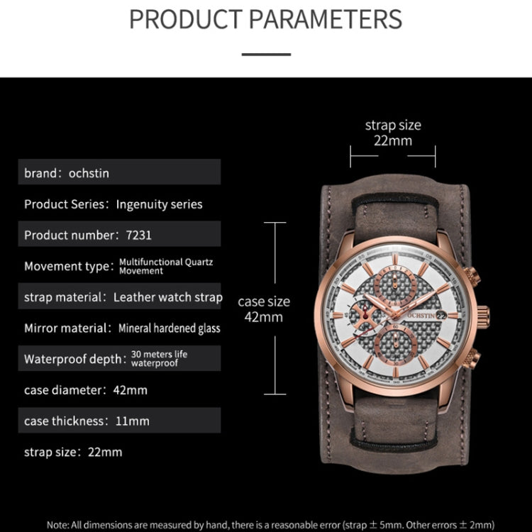 Ochstin 7231 Multifunctional Business Leather Wrist Wrist Waterproof Quartz Watch
