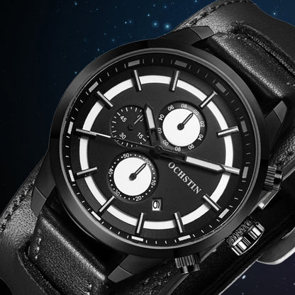 Ochstin 7235 Multifunctional Business Leather Wrist Wrist Waterproof Quartz Watch