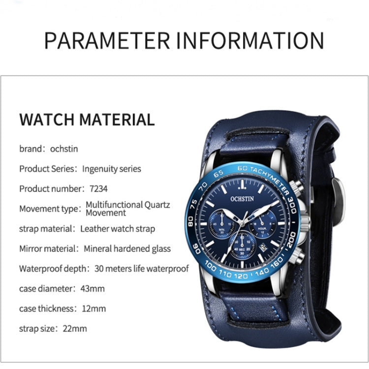 Ochstin 7234 Multifunctional Business Leather Wrist Wrist Waterproof Quartz Watch