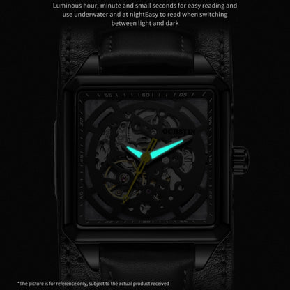 Ochstin 7237 Business Leather Wrist Wrist Waterproof Luminous Skeleton Mechanical Watch