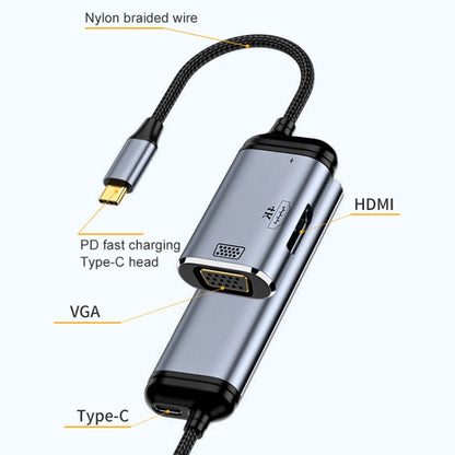 Y001 3 in 1 USB-C/Type-C to VGA+HDMI+USB-C/Type-C Audio Adapter Cable, Y001