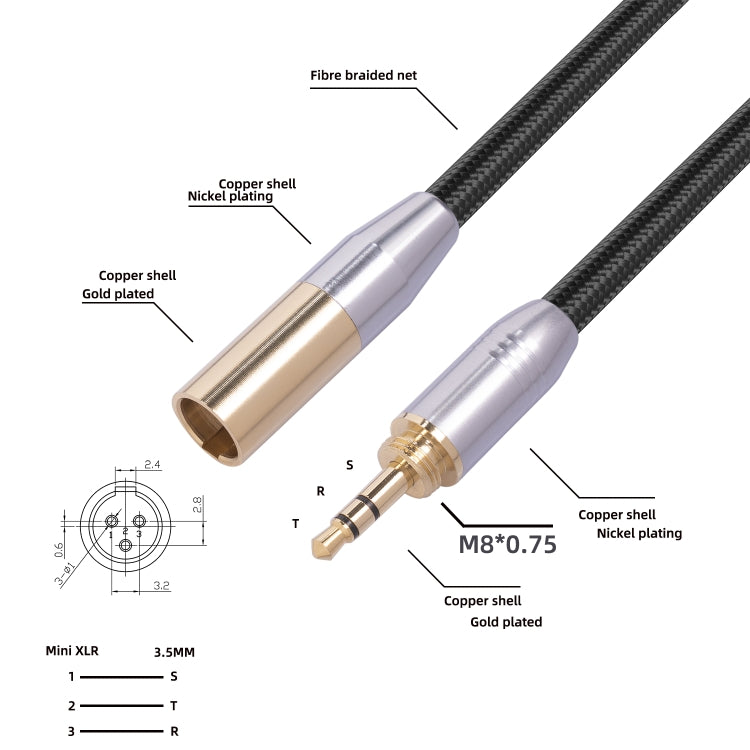 SB423M120-03 6.35mm + 3.5mm Male to Mini XLR 3pin Male Audio Cable, Length: 30cm, 6.35mm+3.5mm to Mini XLR