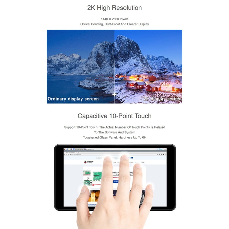 Waveshare Raspberry Pi 5.5 inch 2K Capacitive Touch LCD Display, 5.5 inch 2K
