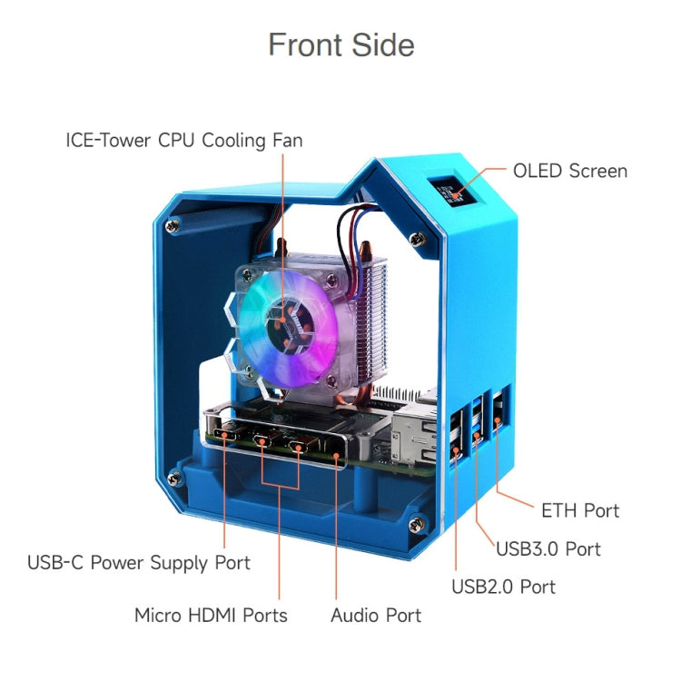 Waveshare Desktop Computer Fan LED Light Mini Tower Set, For Raspberry Pi 4B
