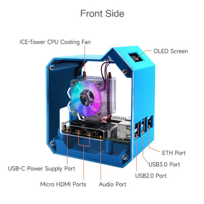 Waveshare Desktop Computer Fan LED Light Mini Tower Set, For Raspberry Pi 4B
