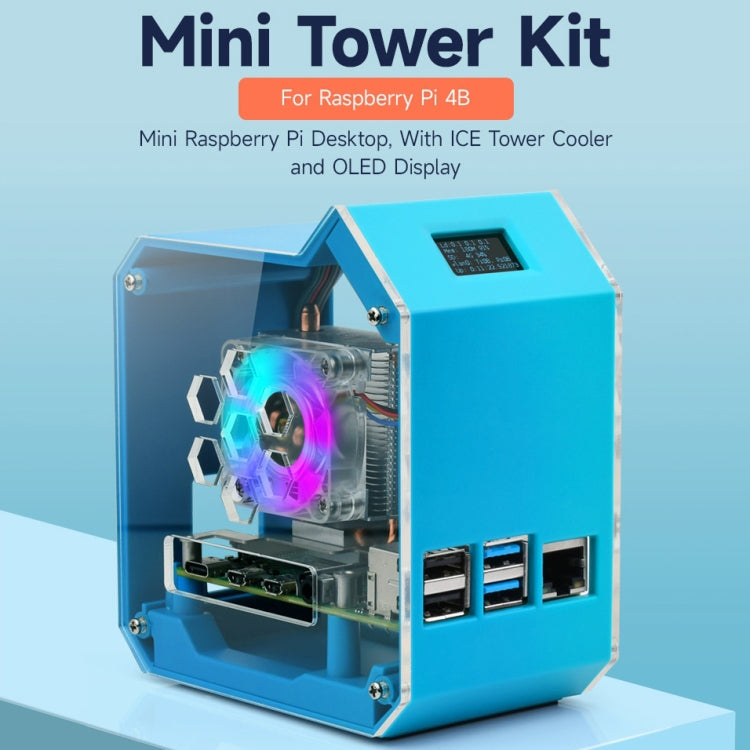 Waveshare Desktop Computer Fan LED Light Mini Tower Set, For Raspberry Pi 4B