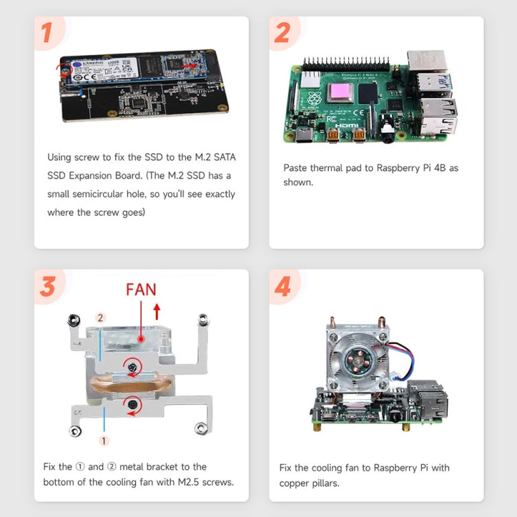 Waveshare Mini Tower NAS Kit for Raspberry Pi 4B Support Up to 2TB M.2 SATA SSD