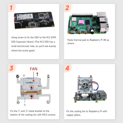 Waveshare Mini Tower NAS Kit for Raspberry Pi 4B Support Up to 2TB M.2 SATA SSD