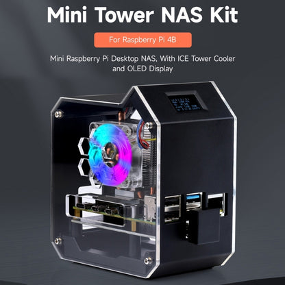 Waveshare Mini Tower NAS Kit for Raspberry Pi 4B Support Up to 2TB M.2 SATA SSD