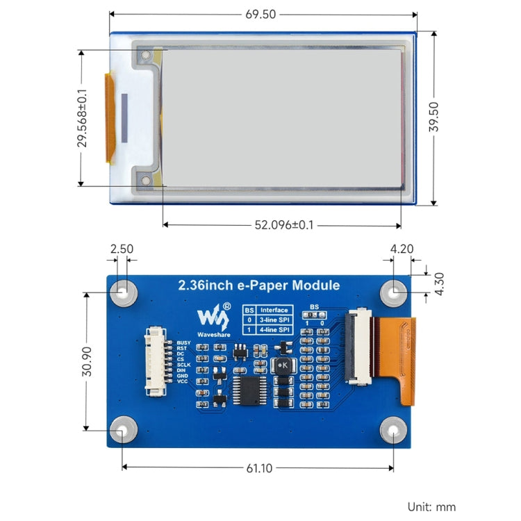 Waveshare 2.36 inch 296×168 E-paper Module, 2.36 inch