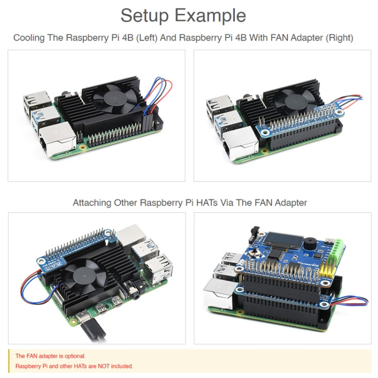 Waveshare Dedicated All-In-One Aluminum Alloy Cooling Fan, For Raspberry Pi 4B