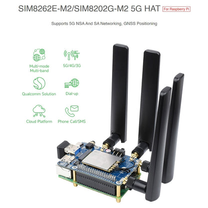 Waveshare SIM8262E-M2/SIM8202G-M2 5G HAT for Raspberry Pi, Single Band