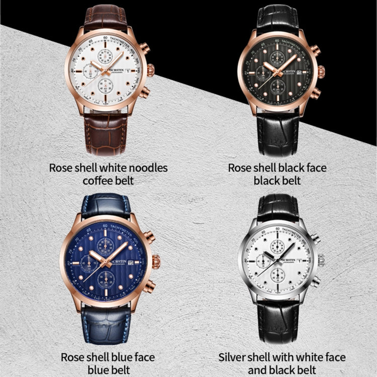 Ochstin 6042B Multifunctional Business Leather Waterproof Luminous Quartz Men Watch