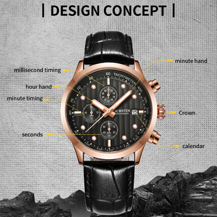Ochstin 6042B Multifunctional Business Leather Waterproof Luminous Quartz Men Watch