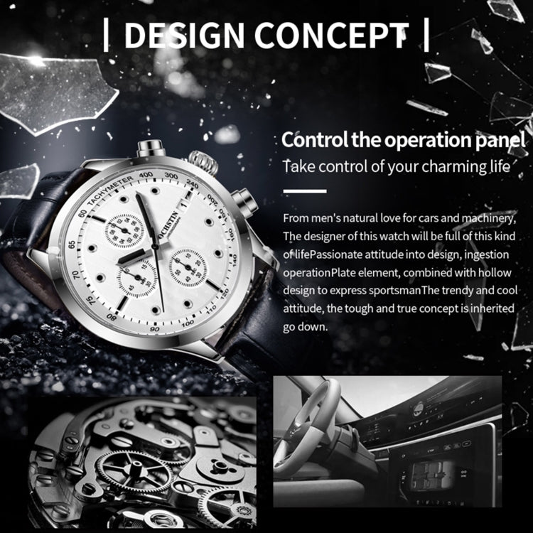 Ochstin 6042B Multifunctional Business Leather Waterproof Luminous Quartz Men Watch