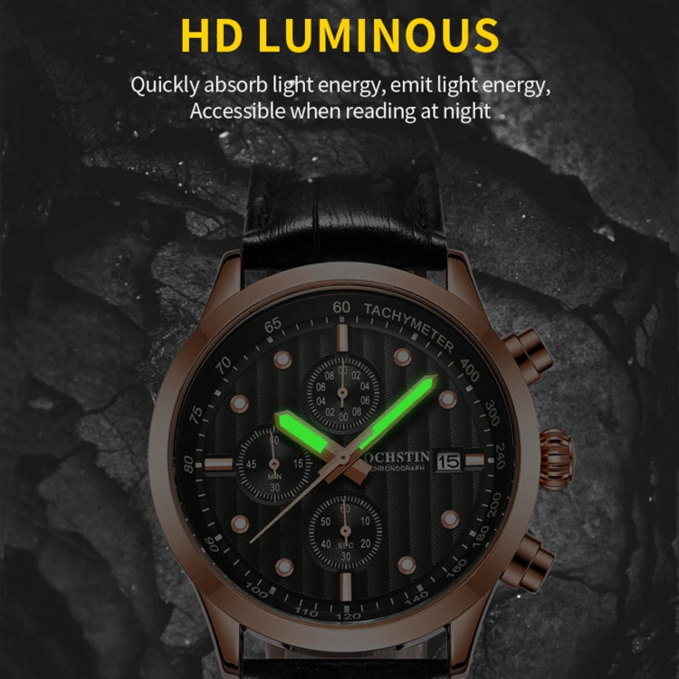 Ochstin 6042B Multifunctional Business Leather Waterproof Luminous Quartz Men Watch