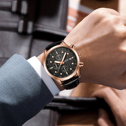 Ochstin 6042B Multifunctional Business Leather Waterproof Luminous Quartz Men Watch
