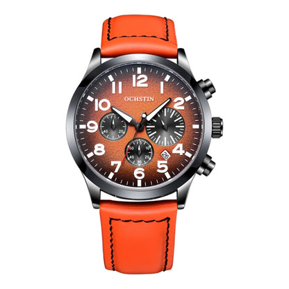 Ochstin 6042C Fashion Leather Waterproof Luminous Quartz Men Watch