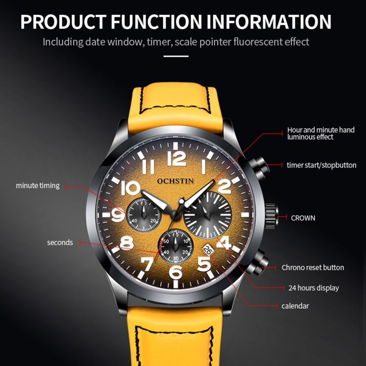 Ochstin 6042C Fashion Leather Waterproof Luminous Quartz Men Watch