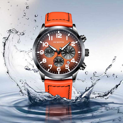 Ochstin 6042C Fashion Leather Waterproof Luminous Quartz Men Watch