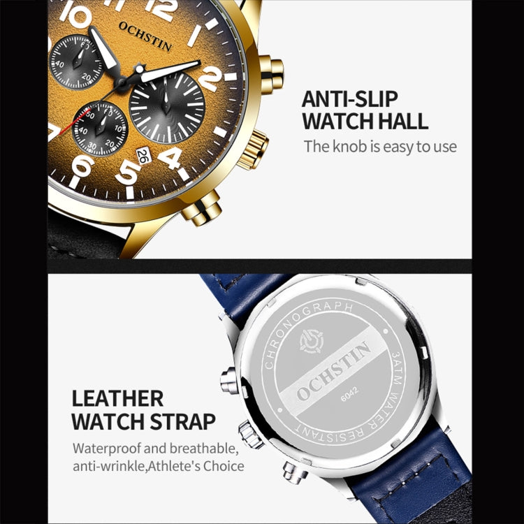 Ochstin 6042C Fashion Leather Waterproof Luminous Quartz Men Watch