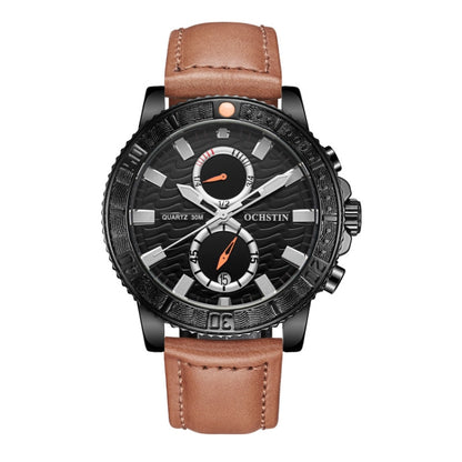 Ochstin 6045A Multifunctional Quartz Luminous Genuine Leather Men Watch