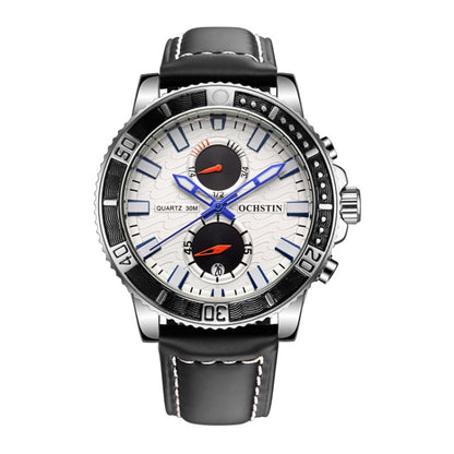 Ochstin 6045A Multifunctional Quartz Luminous Genuine Leather Men Watch