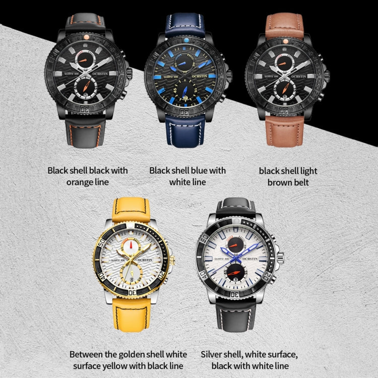 Ochstin 6045A Multifunctional Quartz Luminous Genuine Leather Men Watch