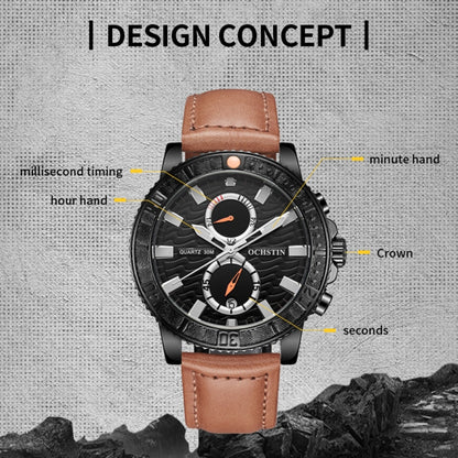 Ochstin 6045A Multifunctional Quartz Luminous Genuine Leather Men Watch
