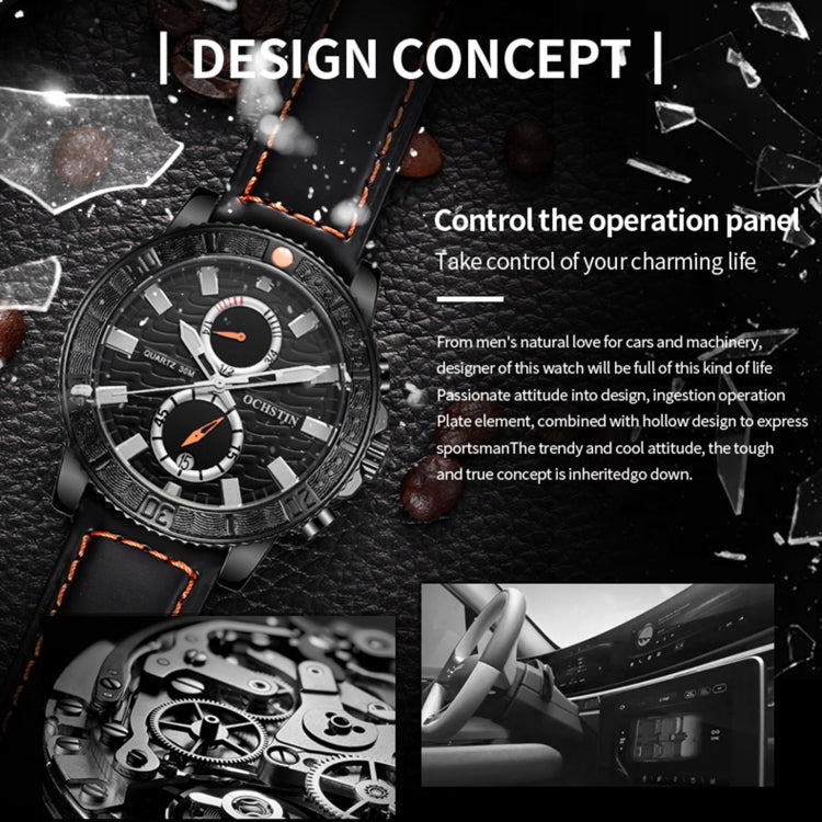 Ochstin 6045A Multifunctional Quartz Luminous Genuine Leather Men Watch