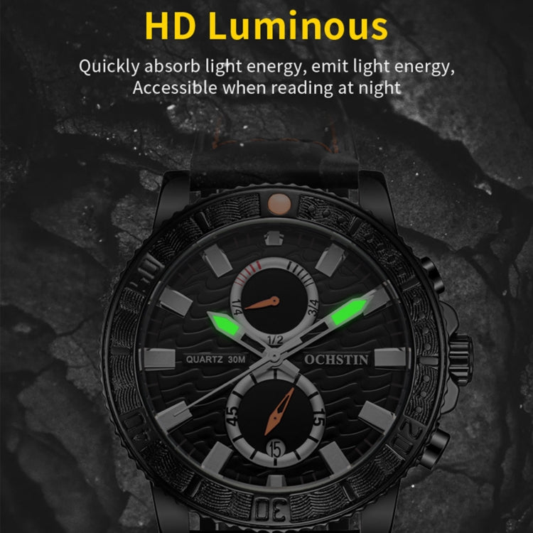 Ochstin 6045A Multifunctional Quartz Luminous Genuine Leather Men Watch