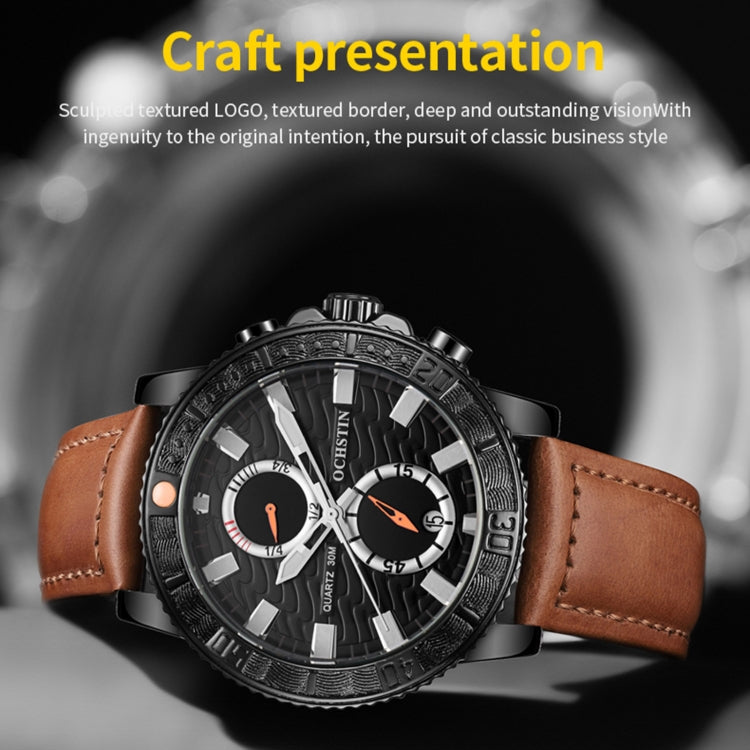 Ochstin 6045A Multifunctional Quartz Luminous Genuine Leather Men Watch