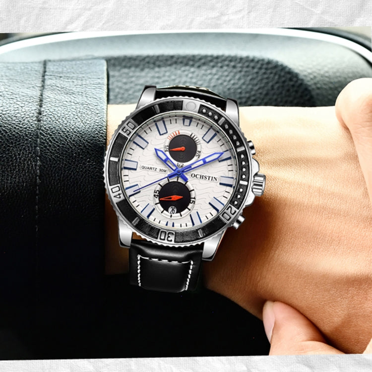 Ochstin 6045A Multifunctional Quartz Luminous Genuine Leather Men Watch
