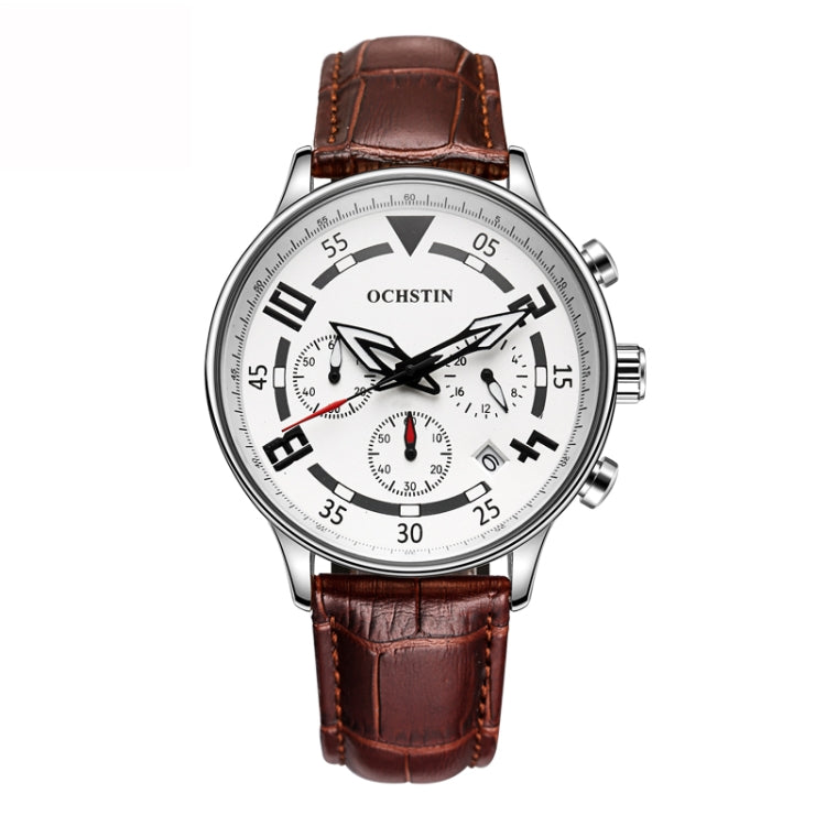 Multifunctional Quartz Men Leather Watch, Ochstin 6050B
