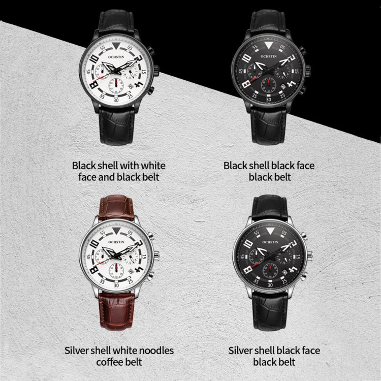 Multifunctional Quartz Men Leather Watch, Ochstin 6050B