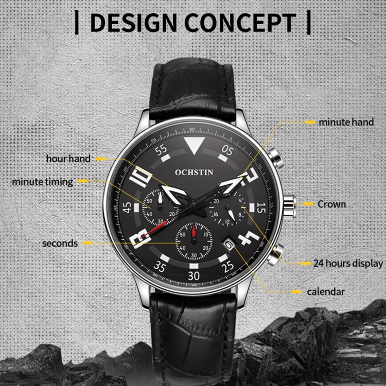 Multifunctional Quartz Men Leather Watch, Ochstin 6050B