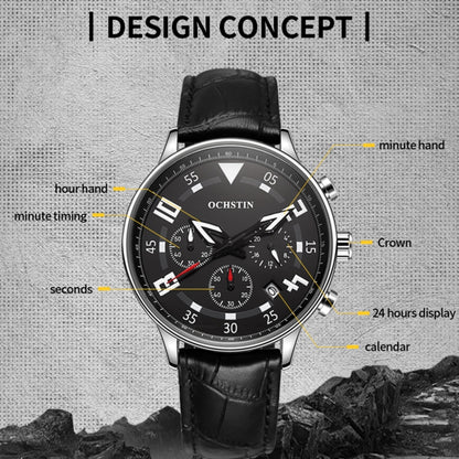 Multifunctional Quartz Men Leather Watch, Ochstin 6050B